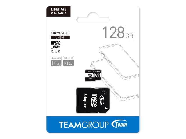 Карта памет TEAM microSDHC Class 10 SDXC UHS-I, 128GB, SD адаптер