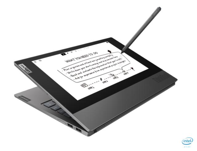 Лаптоп Lenovo ThinkBook Plus Intel Core i5-10210U (1.6GHz up to 4.2GHz, 6MB), 8GB, 256GB SSD, 13.3" FHD (1920x1080) IPS AG + 10.8" E Ink FHD (1920x1080) AG, E Ink Single-touch, Intel UHD Graphics, WLAN, BT, 720p Cam, Mic, KB Backlit, FPR, Win 10 Pro,