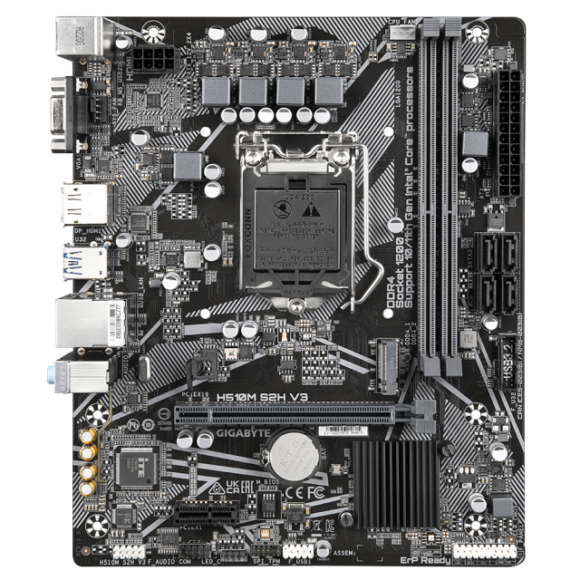 Дънна платка Gigabyte H510M-S2H V3, H470, LGA1200, DDR4, PCI-E 3.0, 4x SATA 6Gb/s, 1x M.2, 4x USB 3.2 Gen 1, VGA, HDMI, DP, mATX