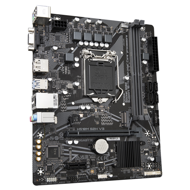 Дънна платка Gigabyte H510M-S2H V3, H470, LGA1200, DDR4, PCI-E 3.0, 4x SATA 6Gb/s, 1x M.2, 4x USB 3.2 Gen 1, VGA, HDMI, DP, mATX