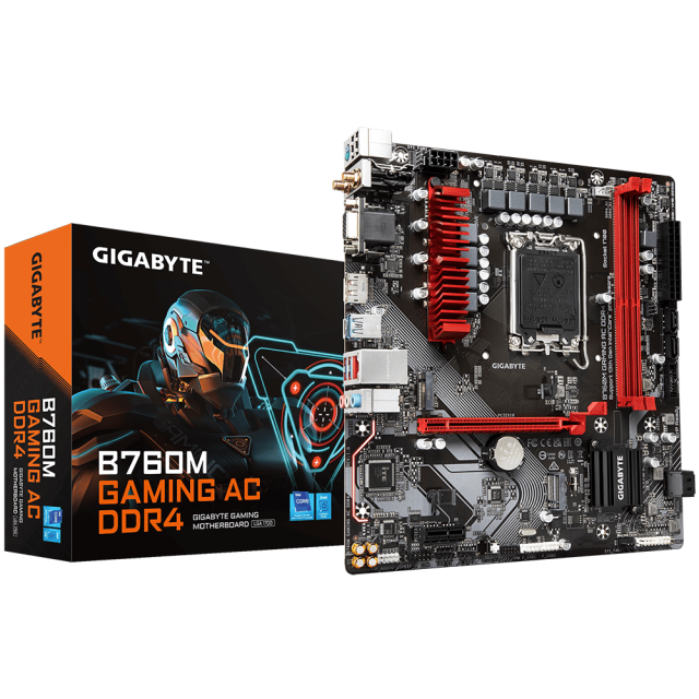 Дънна платка Gigabyte B760M Gaming AC, B760, LGA1700, DDR4, PCI-E 4.0, 4x SATA 6Gb/s, 2x M.2,  Wi-Fi 6, Bluetooth 4.2, VGA, HDMI, DP, Micro ATX