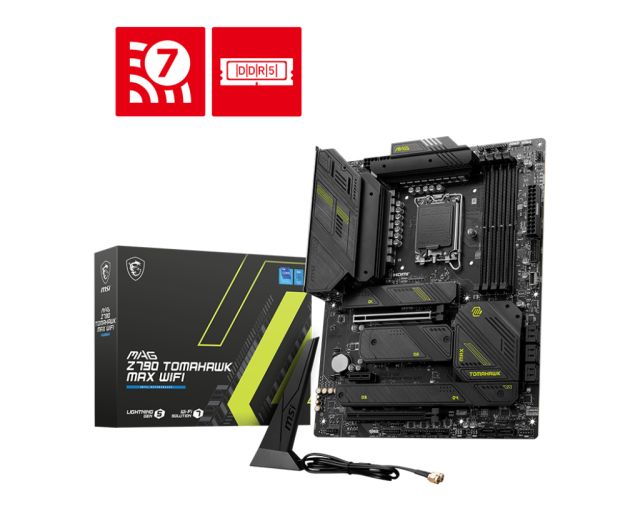 Дънна платка MSI MAG Z790 TOMAHAWK MAX WIFI, Z790, LGA1700, DDR5, PCI-E 5.0, 8x SATA 6Gb/s, 4x M.2 slots, 4x USB 3.2 Gen1, 1x USB 3.2 Gen2x2 Type C, Wi-Fi 7, Bluetooth 5.4, 1x HDMI, 1x DP, ATX