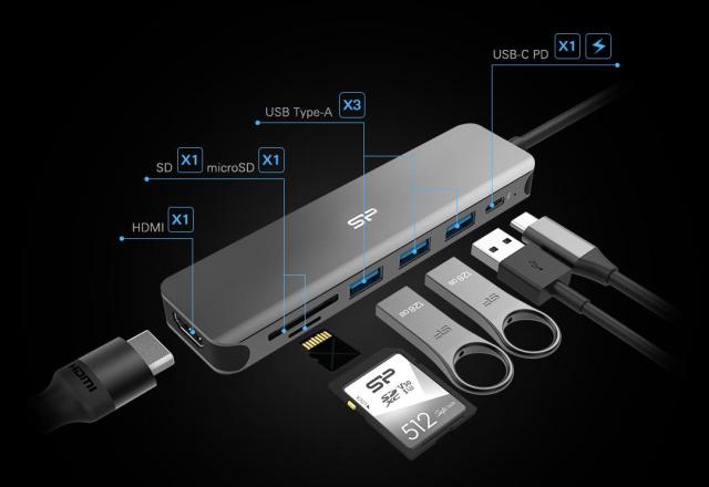 Мултипортов адаптер Silicon Power Boost SU20, 7 в 1, USB Type-C