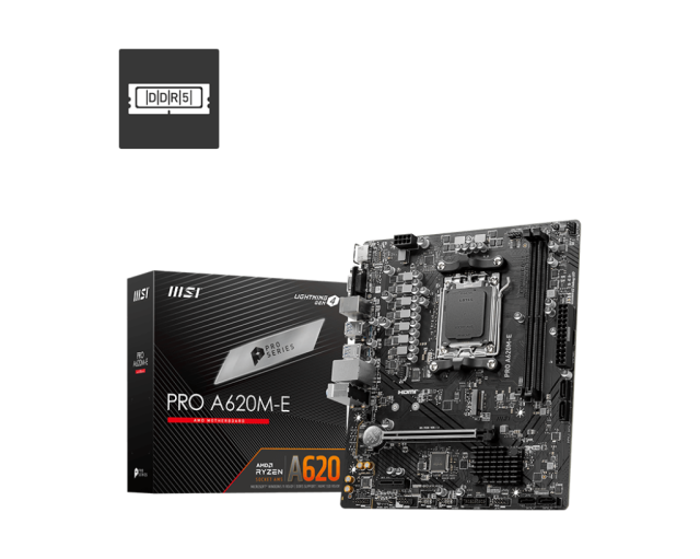 Дънна платка MSI PRO-A620M-E, AM5, 2x DDR5, HDMI, VGA, 1x PCI-E x16, 1x PCI-E, 4x SATA 6Gb/s, 1x M.2, mATX