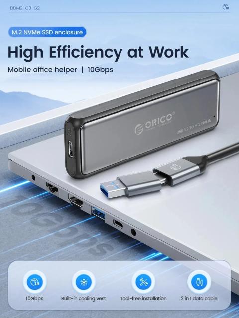 Кутия за SSD Orico M.2 NVMe/SATA M/B key - USB3.1 Type-C Gen.2 10Gbps