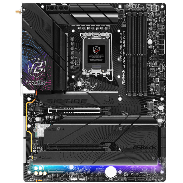 Дънна платка ASRock Z790 Riptide WiFi, Z790, LGA1700, DDR5, PCIe 5.0(CF), 5x M.2, 8x SATA 6Gb/s, HDMI, DP, 4x USB 3.2 Gen2 Type-A, 1x USB 3.2 Gen1 Type-C, ATX