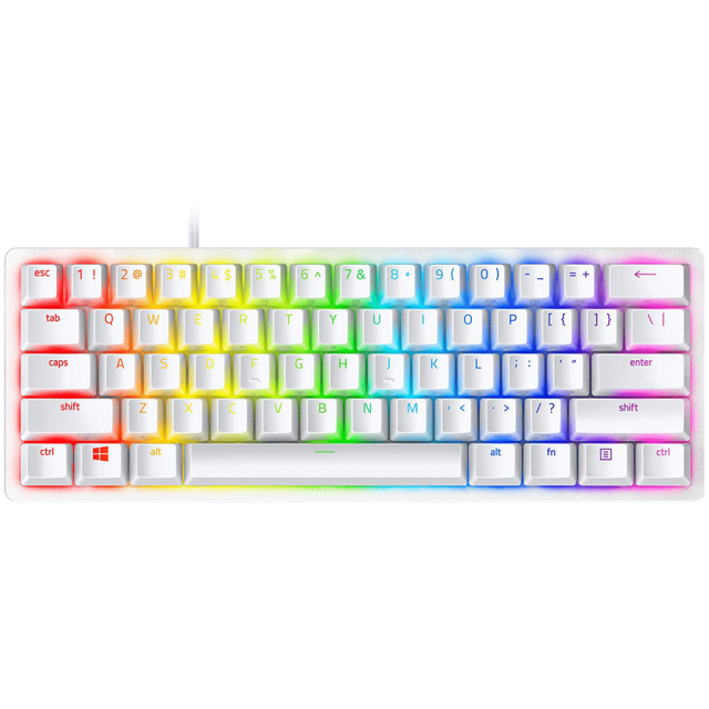 Клавиатура Razer Huntsman Mini - Mercury, механична, linear optical суичове, RGB подсветка, US layout, бяла, USB