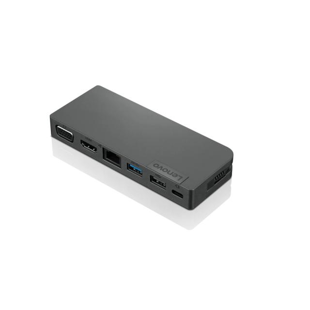 Докинг станция Lenovo Powered USB Type-C TRAVEL HUB, от USB Type-C към 1x USB Type-C (PD), 2x USB A, 1x HDMI, 1x VGA, 1x RJ45, черна