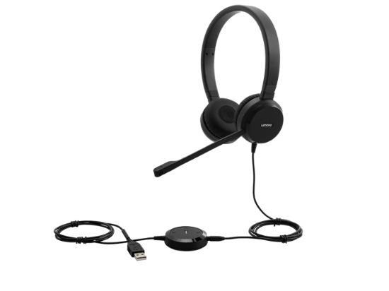 Слушалки Lenovo Wired VOIP Headset, микрофон, шумопотискане, USB, 3.5mm, Черни