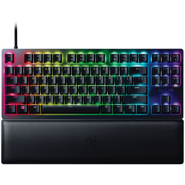 Клавиатура Razer Huntsman V2 Tenkeyless, механична, лилави Clicky Razer суичове, RGB подсветка, черна, USB