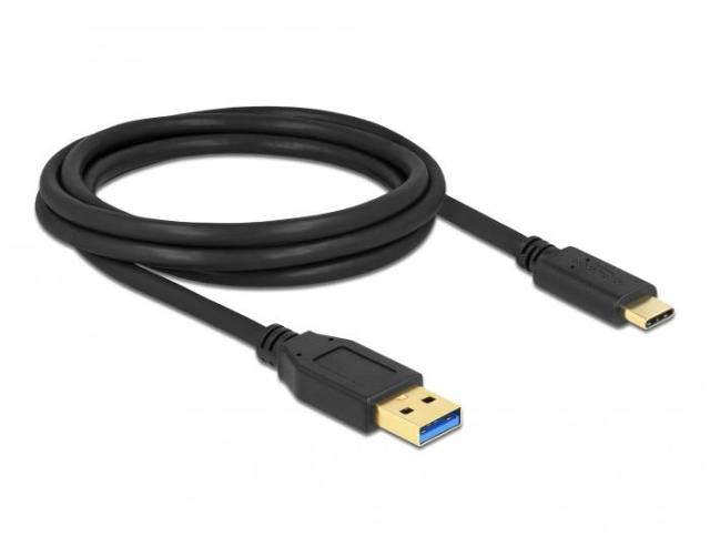 Кабел Delock SuperSpeed, USB-A мъжко - USB-C мъжко, (USB 3.2 Gen 2), 10 Gbps, 2 м