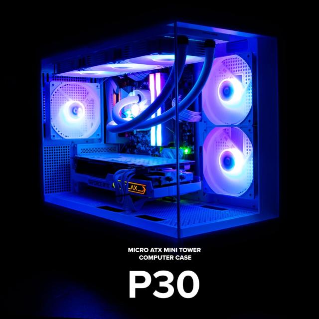 Кутия Zalman P30 White, aRGB, Tempered Glass, 1 x USB 3.1 Type-C 1 x USB 3.0 HD Audio x 1, mATX, бяла