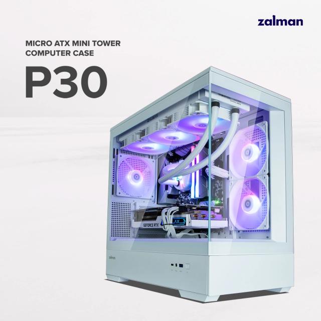 Кутия Zalman P30 White, aRGB, Tempered Glass, 1 x USB 3.1 Type-C 1 x USB 3.0 HD Audio x 1, mATX, бяла