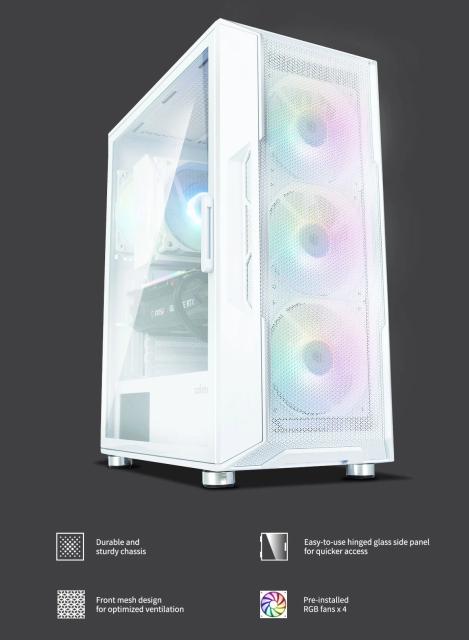 Кутия Zalman  I3 NEO RGB, Mesh, 2 x USB 3.0 1 x USB 2.0 HD Audio x 1, ATX, Бяла