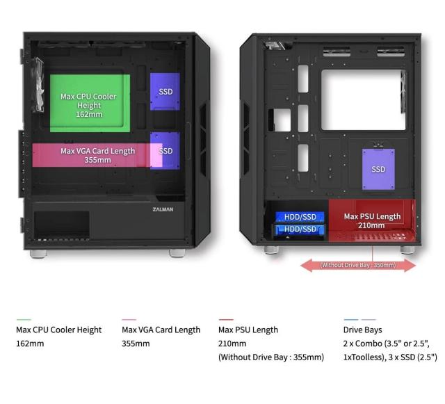 Кутия Zalman  I3 NEO RGB, Mesh, 2 x USB 3.0 1 x USB 2.0 HD Audio x 1, ATX, черна