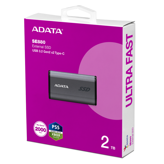 ADATA EXT SSD SE880 2T, USB 3.2 Gen 2 Type-C, GRAY