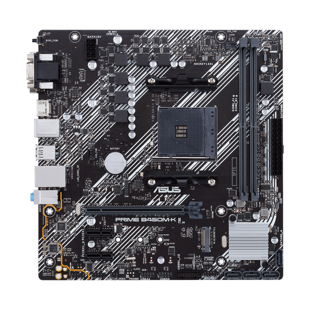 Дънна платка ASUS PRIME B450M-K II, AM4, 2xDDR4,  1 x M.2, 4 x SATA 6Gb/s, VGA, DVI, HDMI, mATX