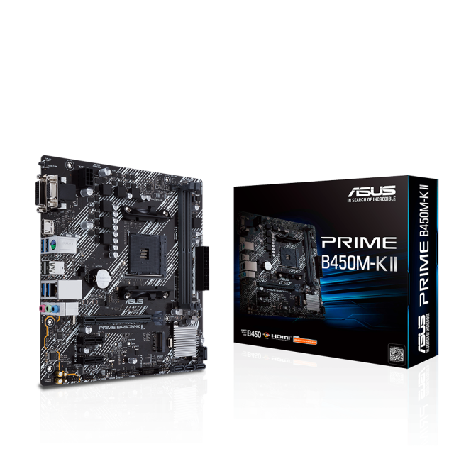 Дънна платка ASUS PRIME B450M-K II, AM4, 2xDDR4,  1 x M.2, 4 x SATA 6Gb/s, VGA, DVI, HDMI, mATX