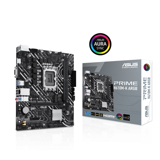 Дънна платка ASUS PRIME H610M-K ARGB D5, LGA 1700 mATX, 2x DDR5, 1x M.2 slot, 4 x SATA 6Gb/s, VGA, HDMI, mATX