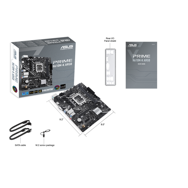 Дънна платка ASUS PRIME H610M-K ARGB D5, LGA 1700 mATX, 2x DDR5, 1x M.2 slot, 4 x SATA 6Gb/s, VGA, HDMI, mATX