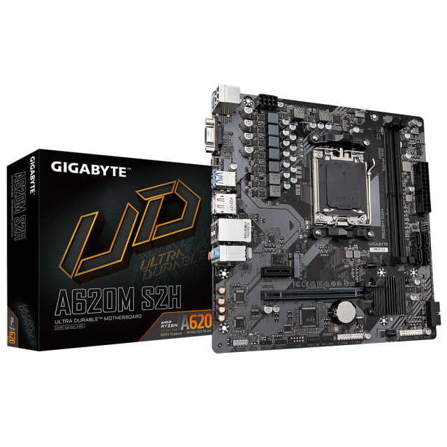 Дънна платка GIGABYTE A620M S2H, AM5, 2x DDR5,  1 x M.2 PCIe 4.0, 4 x SATA 6Gb/s, VGA, HDMI, DP, mATX