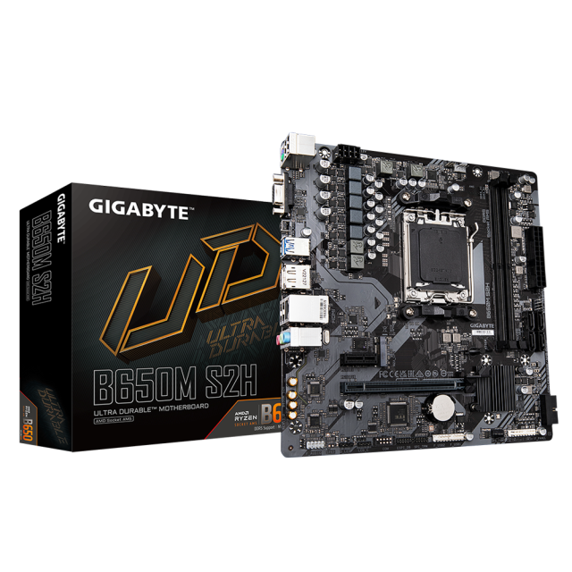 Дънна платка GIGABYTE B650M S2H, AM5, 2x DDR5, 1 x M.2 PCIe 4.0, 4 x SATA 6Gb/s, VGA, HDMI, DP, mATX