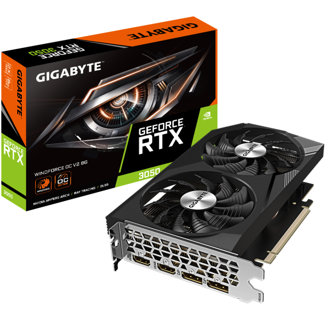 Видео карта GIGABYTE GeForce RTX 3050 WINDFORCE V2 OC 8GB GDDR6, 128-bit, 2x HDMI, 2x DP