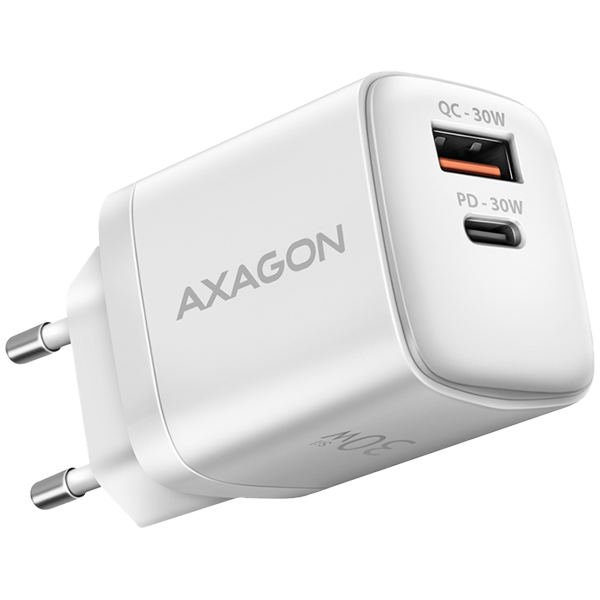Зарядно устройство Axagon ACU-PQ30W, 1x USB A(ж) / 1x USB Type-C(ж), 3.3-12V, 2.2A, 30W