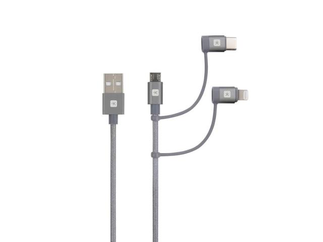 Кабел Skross 3 в 1, USB-A - USB Type-C / Lightning / Micro USB , Метална оплетка, 0.3 м