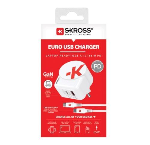 Адаптер-зарядно SKROSS Euro USB Charger AC65PD, USB-A, USB-C