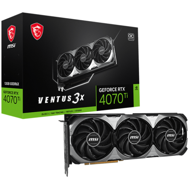 Видео карта MSI Nvidia GeForce RTX 4070 Ti VENTUS 3X E1 12G OC, 12GB GDDR6X, 192-bit, 3x DP 1.4, HDMI 2.1