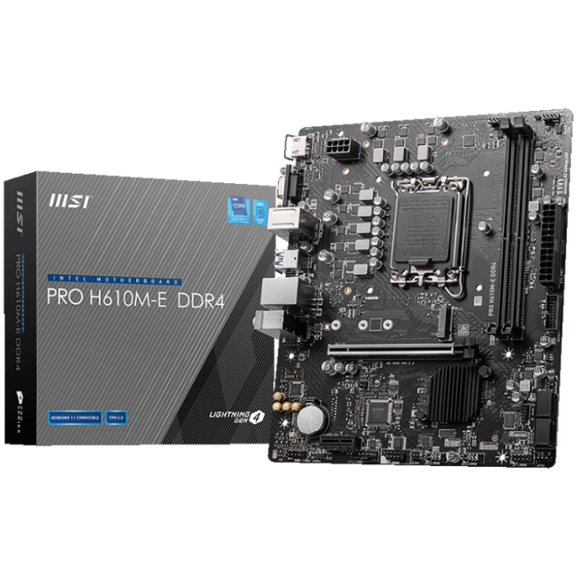 Дънна платка MSI PRO H610M-E, LGA1700, DDR4, 1x M.2 slot, 1x HDMI, 1x VGA, mATX