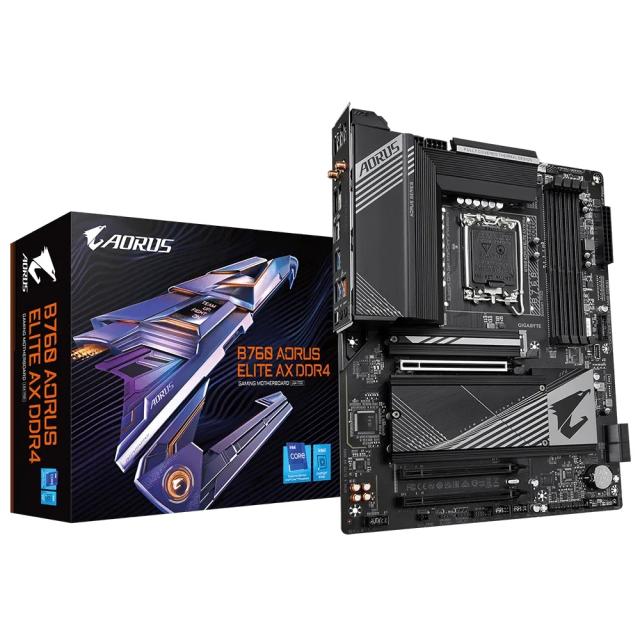 Дънна платка GIGABYTE B760 A ELITE AX, LGA1700, 4x DDR4, 3 x M.2, 4 x SATA 6Gb/s, Wi-Fi 6E, USB Type-C, HDMI, DP, ATX