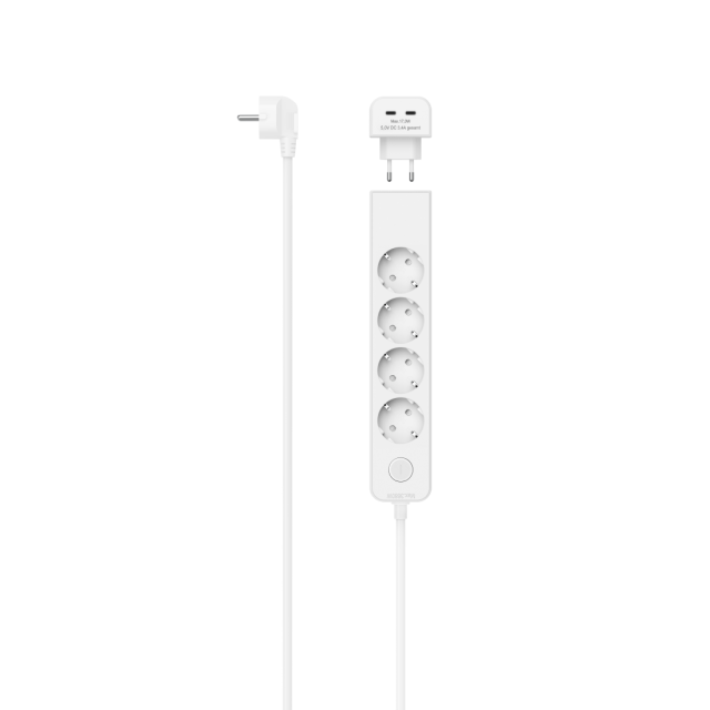 Разклонител HAMA 5 гнезда, 17 W, 2хUSB-C, превключвател, 1,4 м, бял