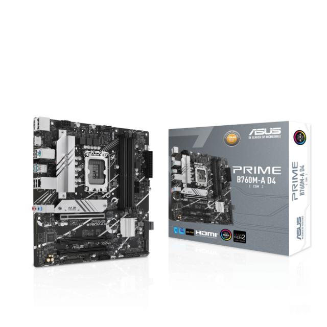 Дънна платка ASUS Prime B760M-A D4 CSM, B760, LGA1700, DDR4, PCI-E 4.0, 2x M.2, 4x SATA 6Gb/s, mATX