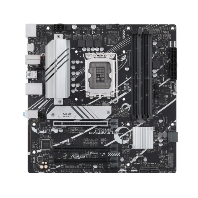 Дънна платка ASUS Prime B760M-A D4 CSM, B760, LGA1700, DDR4, PCI-E 4.0, 2x M.2, 4x SATA 6Gb/s, mATX