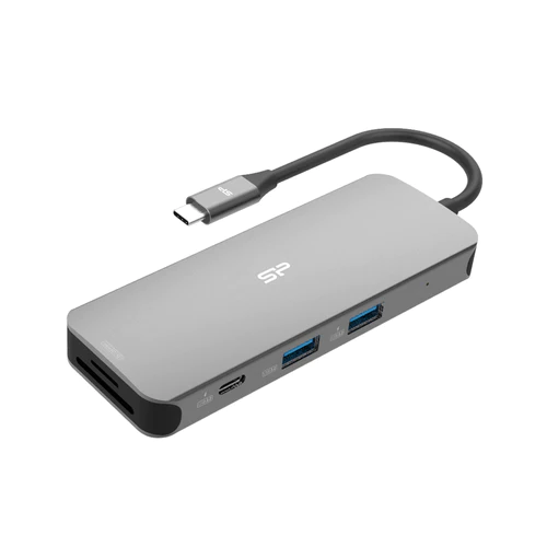 Мултипортов адаптер Silicon Power SR30 8 в 1 USB-C, HDMI 4K, USB 3.2, Ethernet Port, MicroSD слот