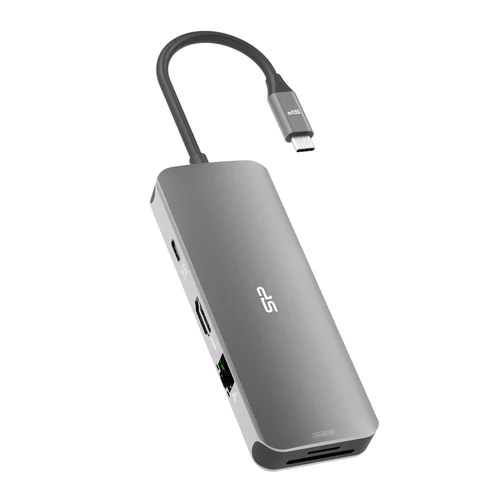 Мултипортов адаптер Silicon Power SR30 8 в 1 USB-C, HDMI 4K, USB 3.2, Ethernet Port, MicroSD слот