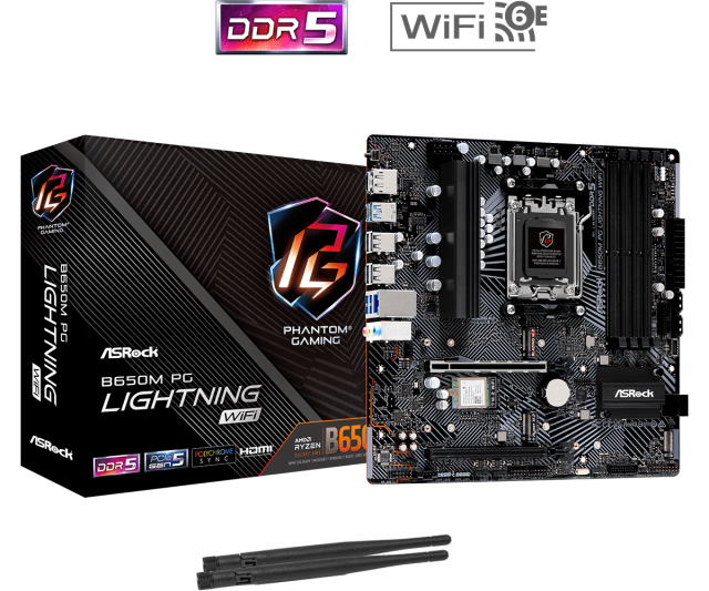 Дънна платка ASROCK B650M PG LIGHTING WIFI, Socket AM5, 4 x DDR5, 2 x M.2, 4 x SATA3 6.0 Gb/s, Wi-Fi 6E, HDMI, DP, USB Type-C, mATX