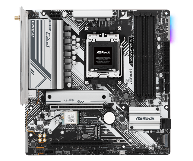 Дънна платка ASROCK B650M PRO RS WIFI, Socket AM5, 4 x DDR5, 3 x M.2,  4 x SATA3 6.0 Gb/s, Wi-Fi 6E, HDMI, DP, USB Type-C, mATX