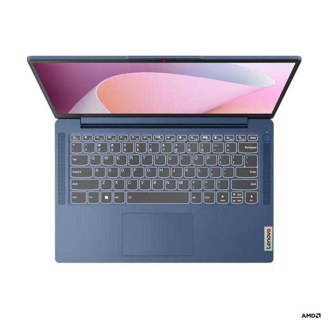 Лаптоп Lenovo IdeaPad Slim 3 14AMN8, 14.0" (35.56 cm), Full HD, AMD Ryzen 5 7520U (2.8/4.3GHz, 4M), AMD Radeon 610M, 16GB LPDDR5, 512GB SSD, Free DOS