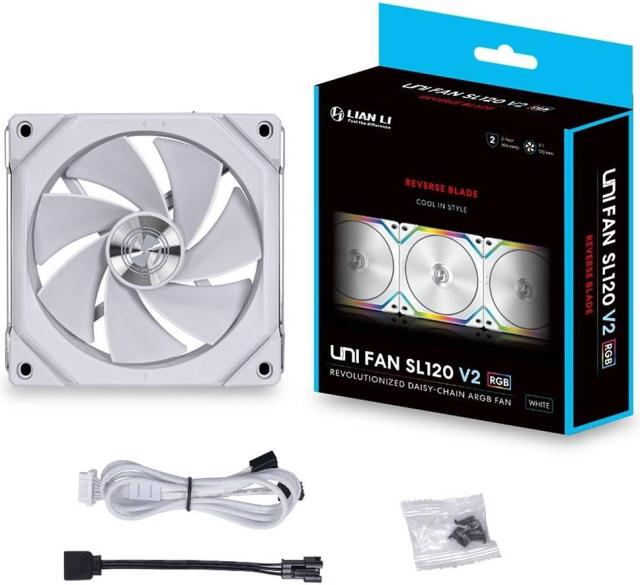 Вентилатор Lian Li Uni Fan SL V2, 120mm, 3 pin ADD-RGB 5V / 4 pin PWM, Бял