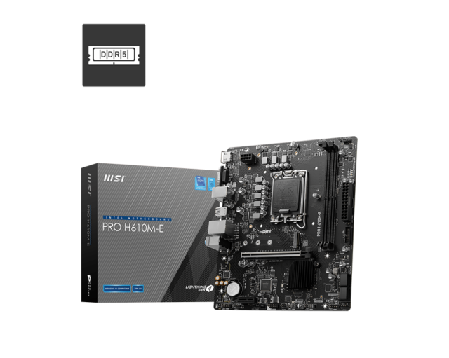 Дънна платка MSI PRO H610M-E, Socket 1700, 4x DDR5, 1x M.2 slot, 1x HDMI, 1x VGA, mATX