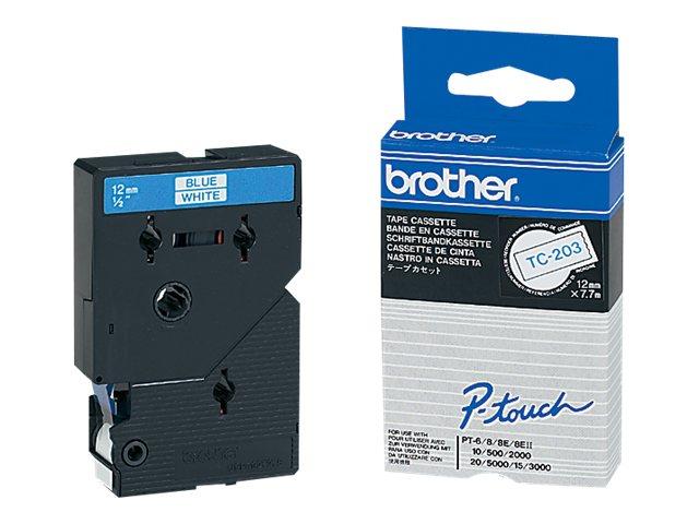 Консуматив BROTHER P-Touch TC-203, Blue on White, 12mm