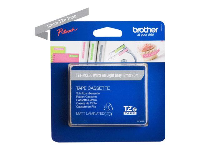 Консуматив BROTHER P-Touch TZe-MQL35, White/Light Grey matt, 12mm