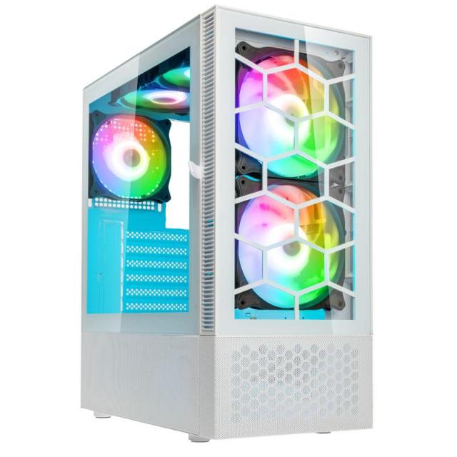 Кутия Kolink Observatory MX Glass ARGB TG Mid-Tower, 2x USB-A 3.0, 1x USB-A 2.0, 1x 3,5 mm HD-Audio, ATX, Micro-ATX, Mini-ITX, Черна, Бяло