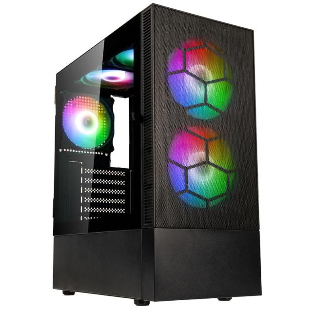 Кутия Kolink Observatory MX Mesh ARGB TG Mid-Tower, 2x USB-A 3.0, 1x USB-A 2.0, 1x 3,5 mm HD-Audio, ATX, Micro-ATX, Mini-ITX,Черна