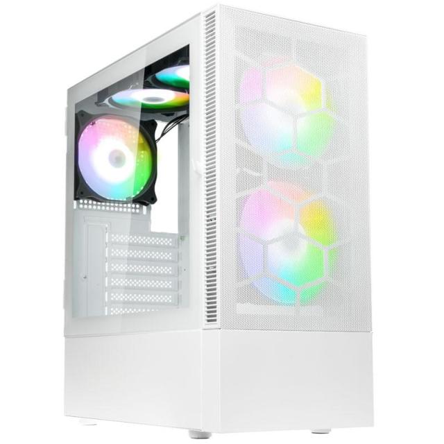 Кутия Kolink Observatory MX Mesh ARGB TG Mid-Tower, 2x USB-A 3.0, 1x USB-A 2.0, 1x 3,5 mm HD-Audio, ATX, Micro-ATX, Mini-ITX, Бял 