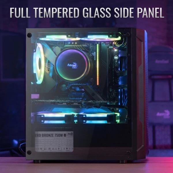 Кутия AeroCool Trinity Mini-G-BK-v3, Tempered Glass, 2 x USB 3.0, 1 x USB 2.0, HD Audio x 1, mATX