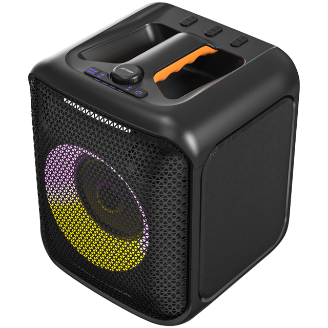 Тонколонa F&D PA100 Portable Wireless Party Speaker, 40W RMS, Subwoofer 5.25"+2x2"Tweeter, Bluetooth / AUX / USB, RGB, Дистанционно управление, WL микрофон, батерия 4000mAh, IPX4 водоустойчива